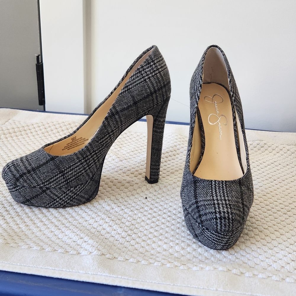 Black Plaid Women's Heels